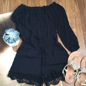 NWOT Black lace romper